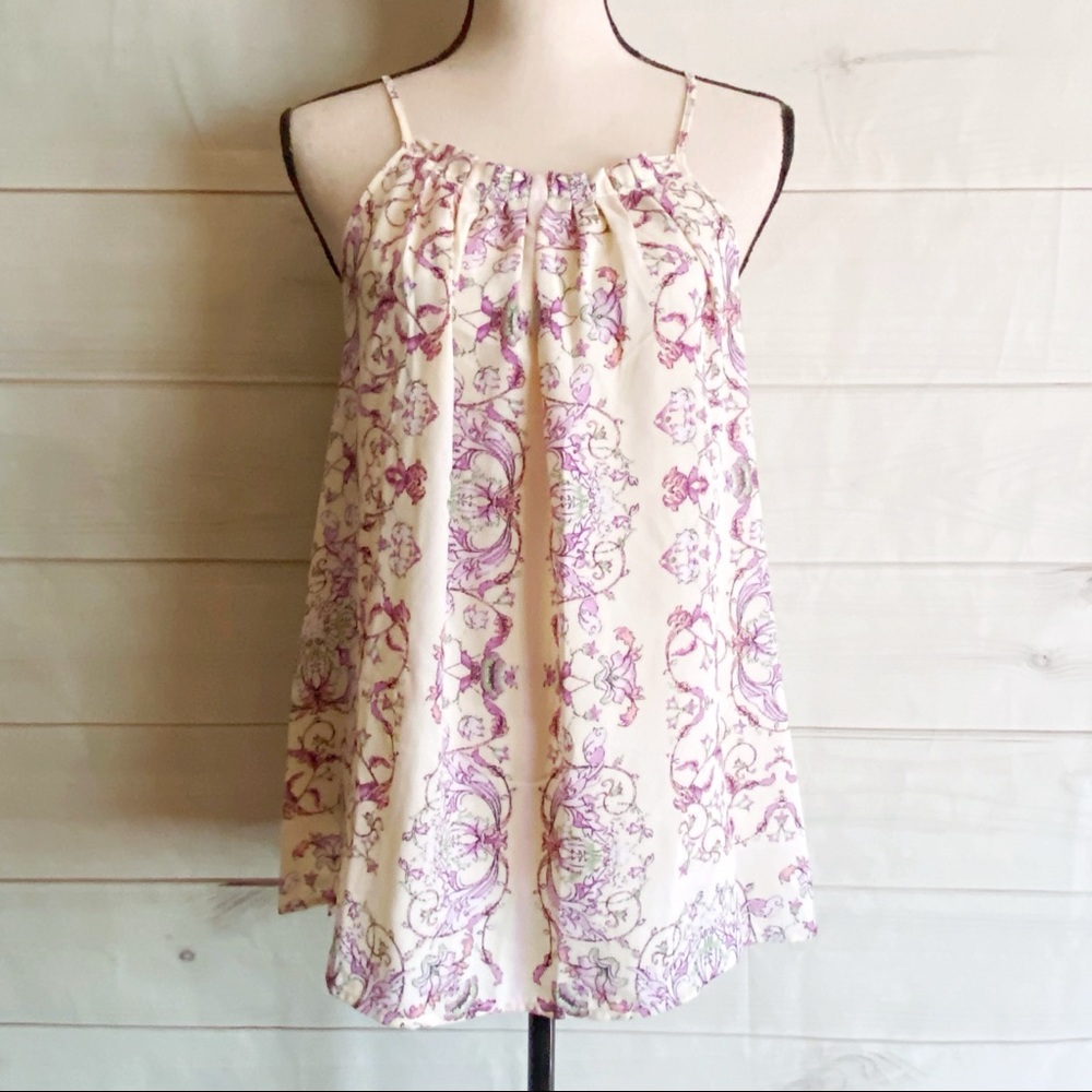 NWT NY&Co. Cream/Purple Floral Halter Blouse